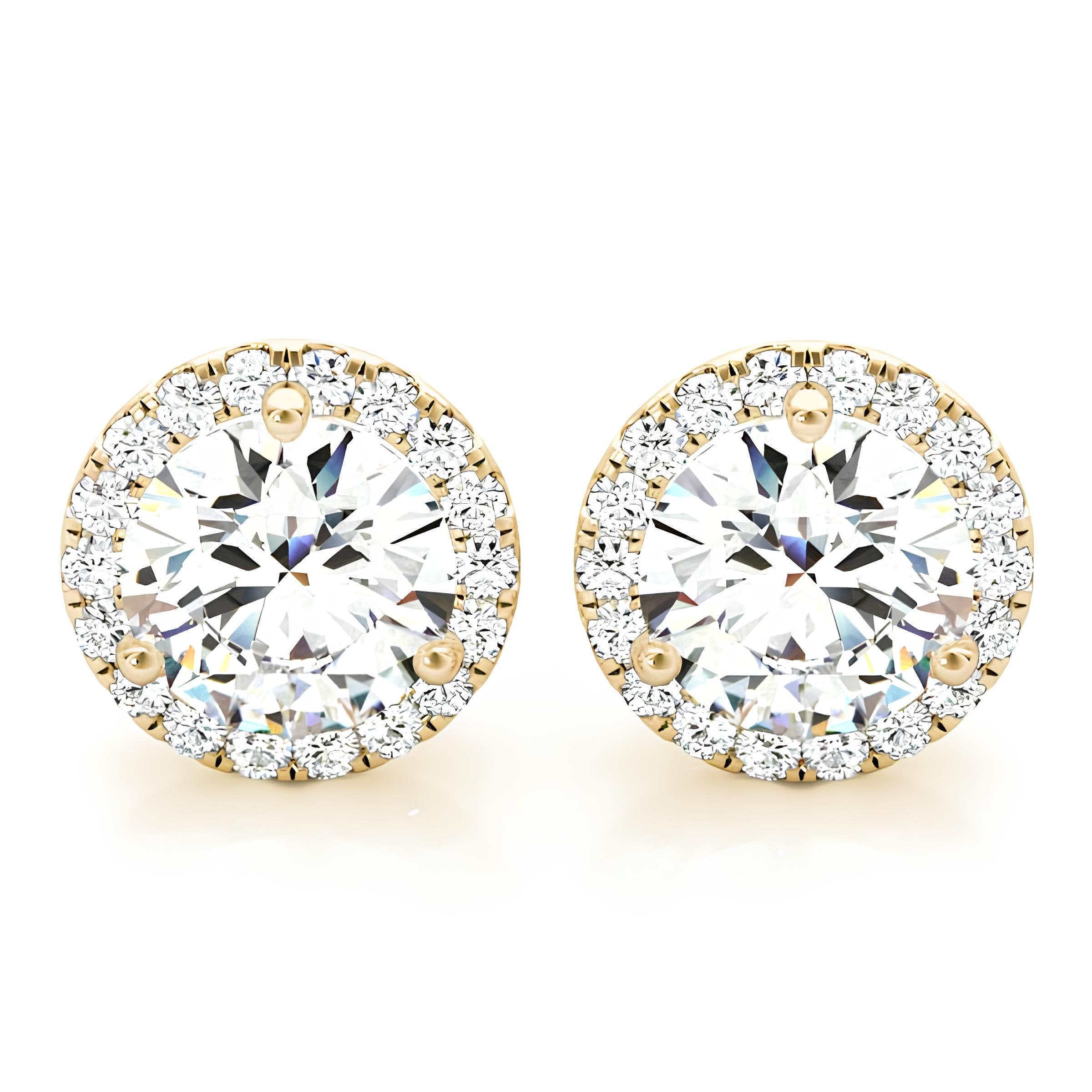 Halo Stud Earrings with 0.25–4.00 Carat EF VS/SI Round Cut Lab-Grown Diamonds 14K Gold Diamond Studs for Women